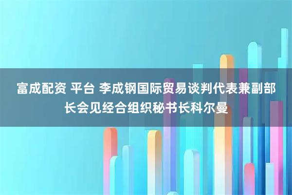 富成配资 平台 李成钢国际贸易谈判代表兼副部长会见经合组织秘书长科尔曼